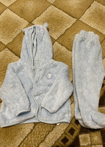LC Waikiki Mavi Kapüşonlu Peluş Erkek Bebek Takımı