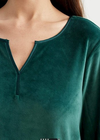 m Beden yeşil Renk DeFacto Koyu Yeşil V Yaka kadife tuşe Pijama Takımı