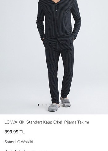 LCW Düğmeli Siyah Erkek Pijama takımı penye pamuk - Görsel 2