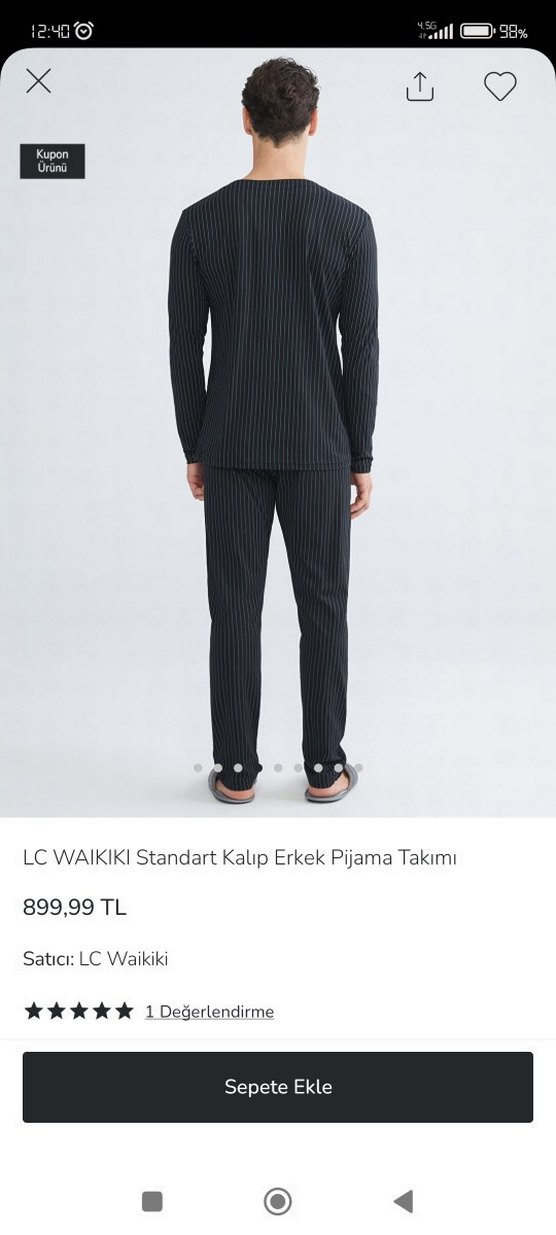 LCW Düğmeli Siyah Erkek Pijama takımı penye pamuk - Görsel 3