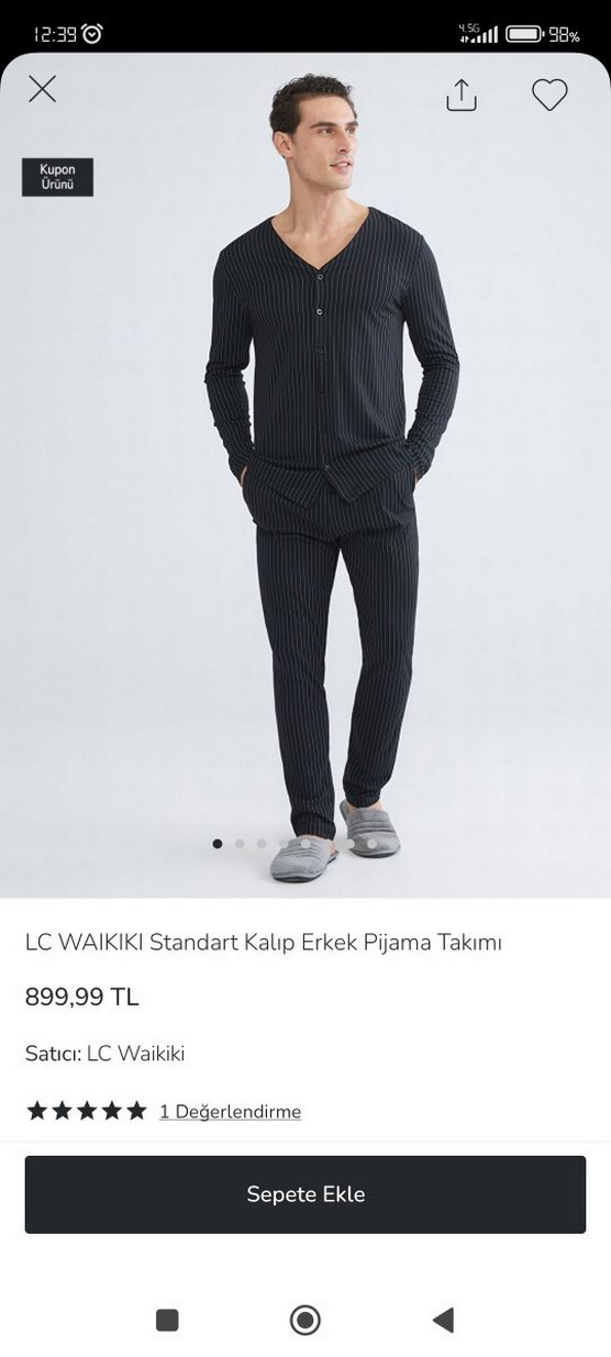 LCW Düğmeli Siyah Erkek Pijama takımı penye pamuk - Görsel 2