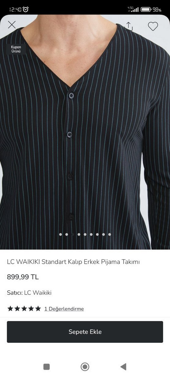 LCW Düğmeli Siyah Erkek Pijama takımı penye pamuk - Görsel 5