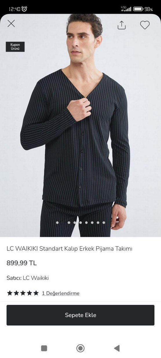 LCW Düğmeli Siyah Erkek Pijama takımı penye pamuk - Görsel 4