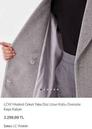 LCW gömlek yaka oversize Gri Çift Düğmeli kaşe Kaban palto - Görsel 7