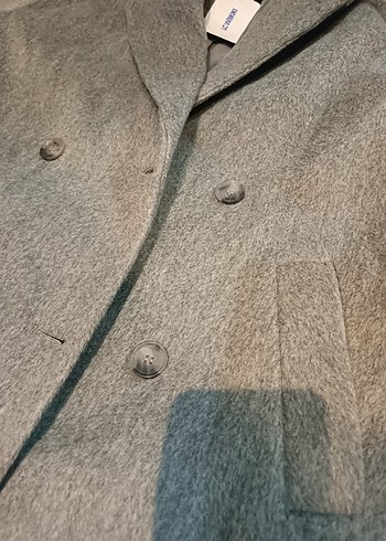 LCW gömlek yaka oversize Gri Çift Düğmeli kaşe Kaban palto - Görsel 12