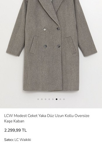 LCW gömlek yaka oversize Gri Çift Düğmeli kaşe Kaban palto - Görsel 4