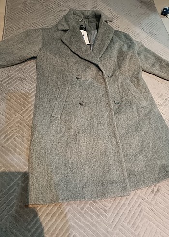 LCW gömlek yaka oversize Gri Çift Düğmeli kaşe Kaban palto - Görsel 10