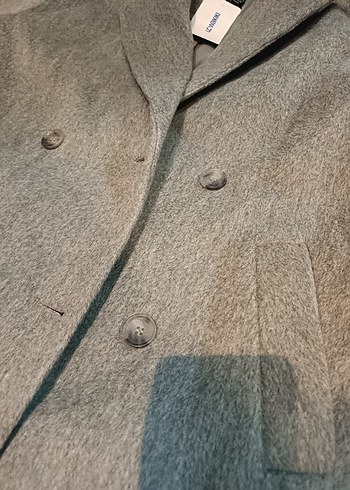 LCW gömlek yaka oversize Gri Çift Düğmeli kaşe Kaban palto - Görsel 13