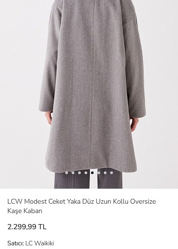 LCW gömlek yaka oversize Gri Çift Düğmeli kaşe Kaban palto - Görsel 5