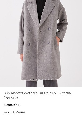 LCW gömlek yaka oversize Gri Çift Düğmeli kaşe Kaban palto - Görsel 8