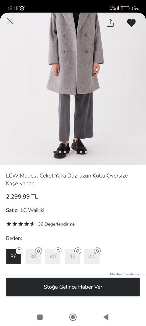 LCW gömlek yaka oversize Gri Çift Düğmeli kaşe Kaban palto - Görsel 2