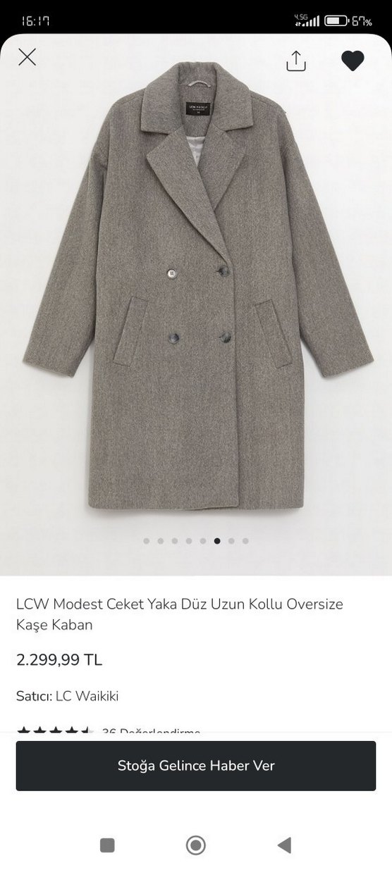 LCW gömlek yaka oversize Gri Çift Düğmeli kaşe Kaban palto - Görsel 4