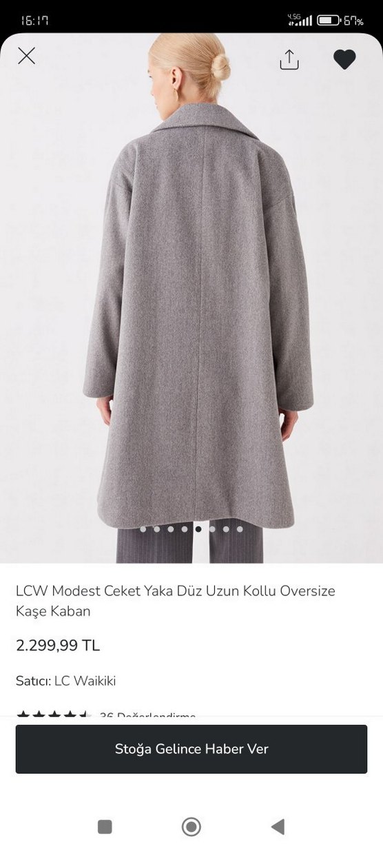 LCW gömlek yaka oversize Gri Çift Düğmeli kaşe Kaban palto - Görsel 5