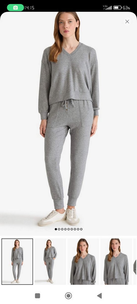 DeFacto Gri Rahat Kesim Kadın Eşofman takımı velur kumaş - Görsel 5