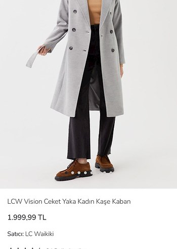 LCW kadın gömlek yaka Gri Çift Düğmeli kaşe Kaban palto - Görsel 5