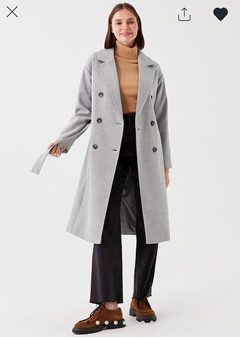 LCW kadın gömlek yaka Gri Çift Düğmeli kaşe Kaban palto - Görsel 11