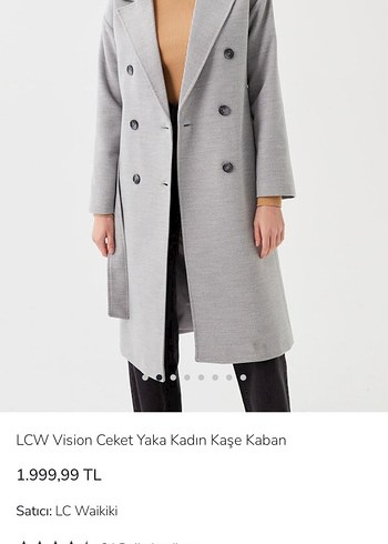 LCW kadın gömlek yaka Gri Çift Düğmeli kaşe Kaban palto - Görsel 4