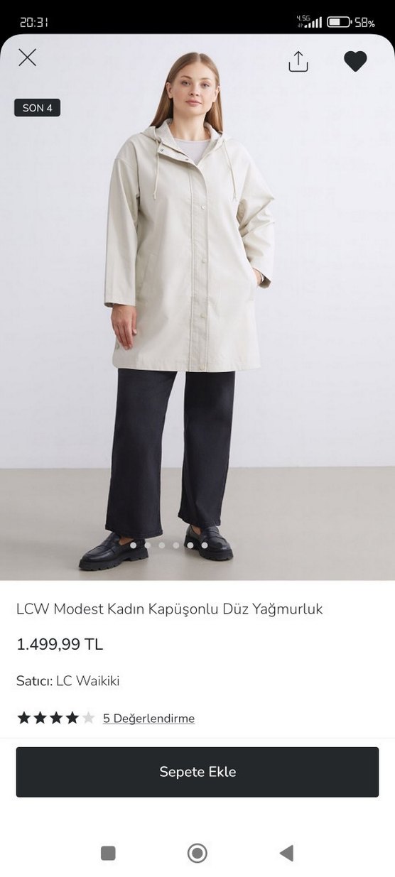 LC Waikiki Bej krem Kadın Trençkot yağmurluk mont 42 beden - Görsel 5