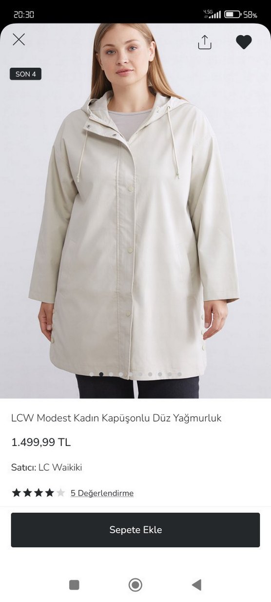 LC Waikiki Bej krem Kadın Trençkot yağmurluk mont 42 beden - Görsel 3
