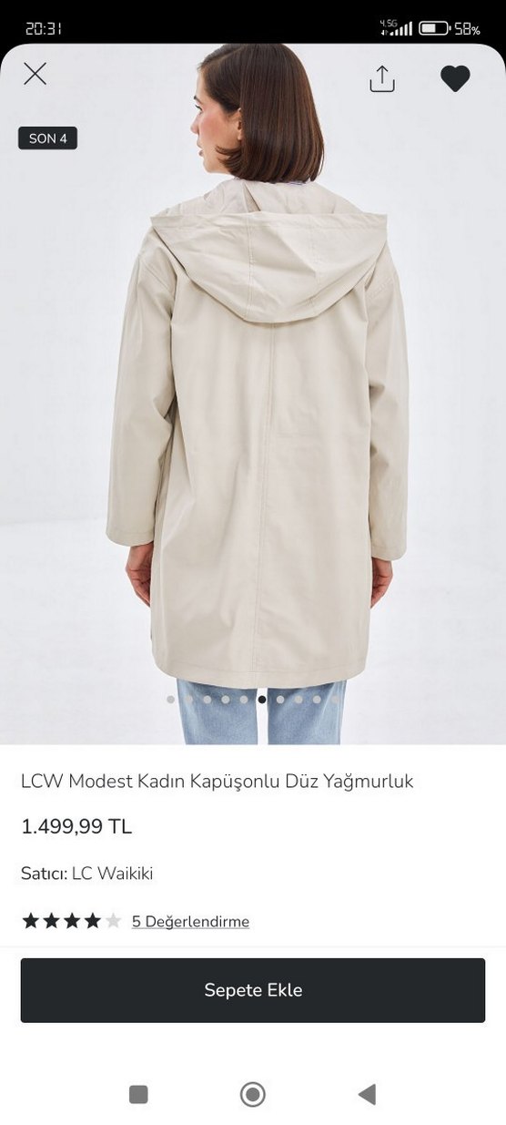 LC Waikiki Bej krem Kadın Trençkot yağmurluk mont 42 beden - Görsel 2