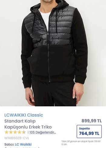 LCW Kapüşonlu Siyah Erkek Triko hırka Ceket mont - Görsel 8