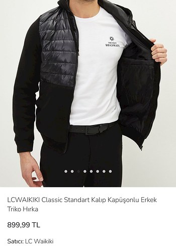 LCW Kapüşonlu Siyah Erkek Triko hırka Ceket mont - Görsel 3