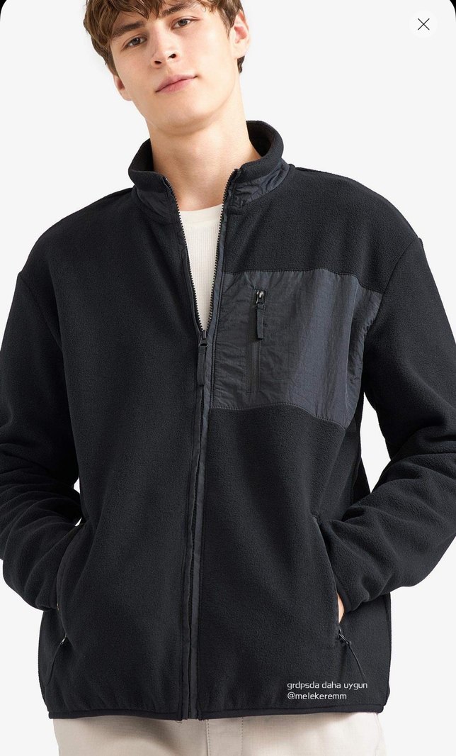 DeFacto Erkek Siyah Fermuarlı Polar Sweatshirt hırka mont ceket - Görsel 3