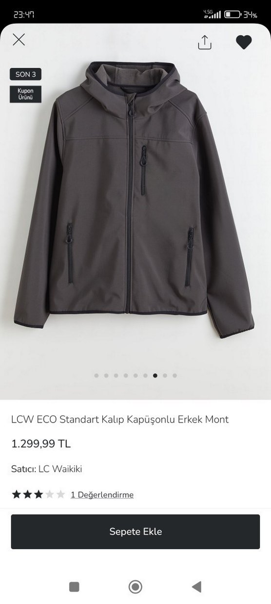 LCW Gri Kapüşonlu Fermuarlı Erkek Ceket mont - Görsel 4