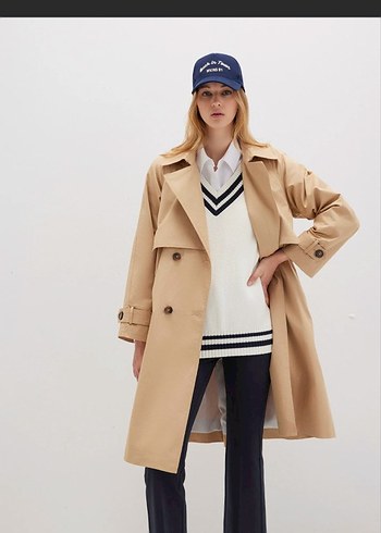 mavi bej Kadın Trençkot pardösü  boyfriend - Görsel 5