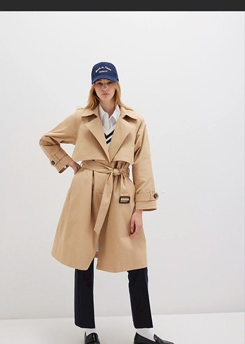 mavi bej Kadın Trençkot pardösü  boyfriend - Görsel 4