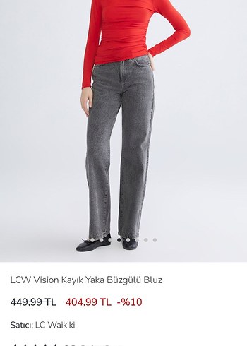 LCW kayık yaka Kadın Kırmızı Drapeli Uzun Kollu Bluz - Görsel 4