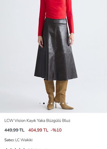 LCW kayık yaka Kadın Kırmızı Drapeli Uzun Kollu Bluz - Görsel 6