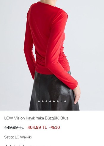LCW kayık yaka Kadın Kırmızı Drapeli Uzun Kollu Bluz - Görsel 2