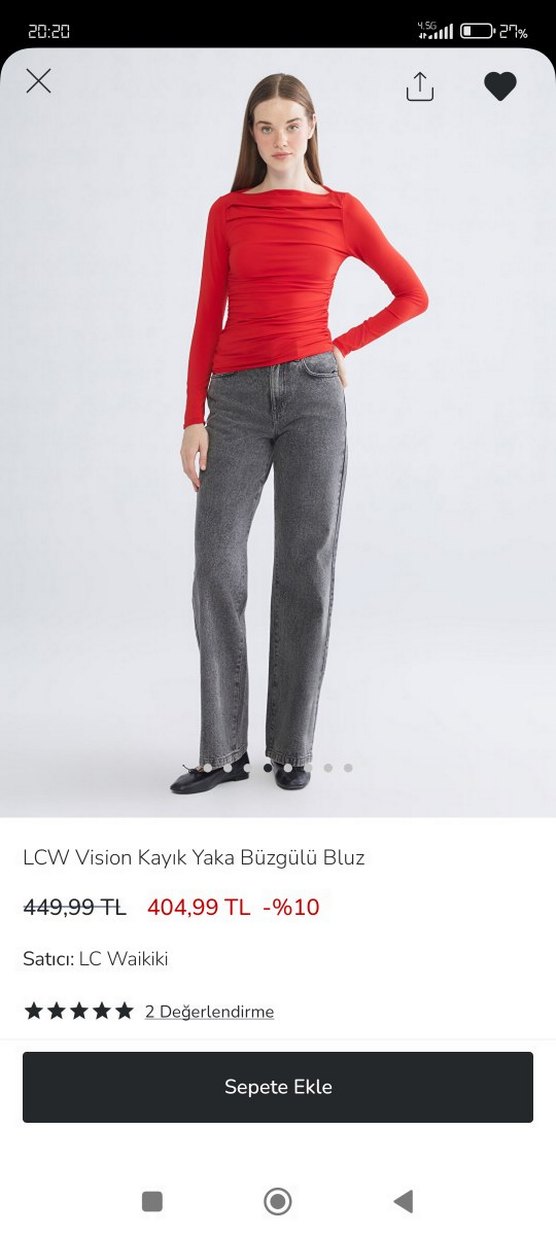 LCW kayık yaka Kadın Kırmızı Drapeli Uzun Kollu Bluz - Görsel 4