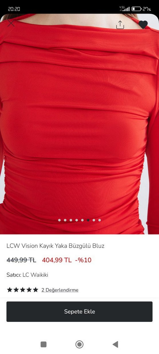 LCW kayık yaka Kadın Kırmızı Drapeli Uzun Kollu Bluz - Görsel 3