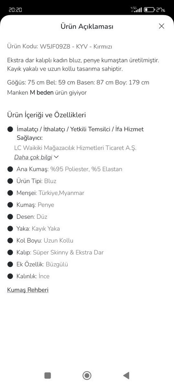 LCW kayık yaka Kadın Kırmızı Drapeli Uzun Kollu Bluz - Görsel 5