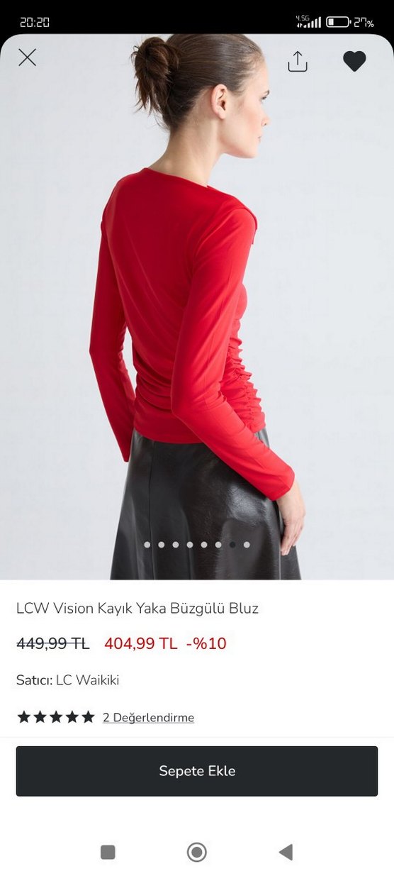 LCW kayık yaka Kadın Kırmızı Drapeli Uzun Kollu Bluz - Görsel 2