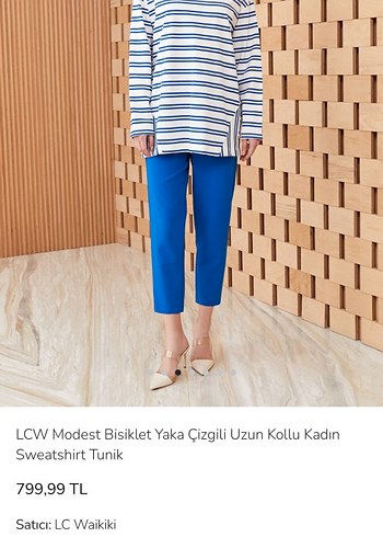 LCW modest Mavi Çizgili sweatshirt Kadın Tunik - Görsel 5