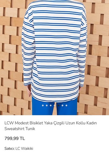 LCW modest Mavi Çizgili sweatshirt Kadın Tunik - Görsel 7