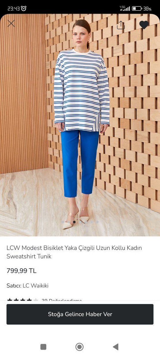 LCW modest Mavi Çizgili sweatshirt Kadın Tunik - Görsel 5