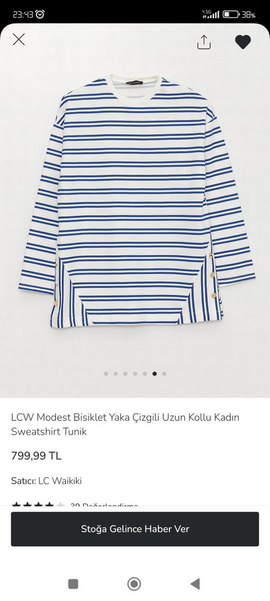LCW modest Mavi Çizgili sweatshirt Kadın Tunik - Görsel 3