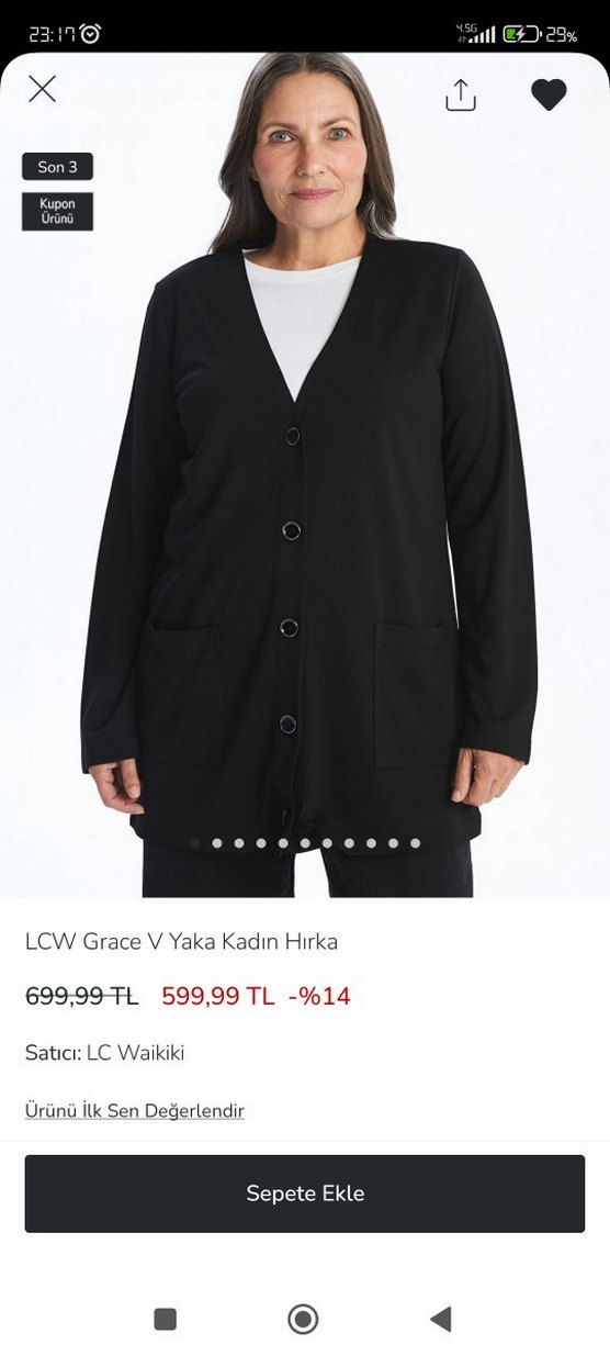 LCW interlok kumaş Siyah V Yaka Düğmeli Kadın Hırka - Görsel 2