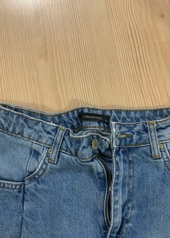m Beden Kadın Gri Mavi Pilili Bol Kesim Midi Jean