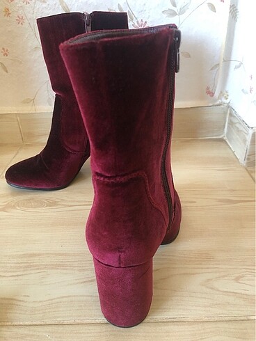 38 Beden bordo Renk Zara Bordo Kırmızı Topuklu Bot Çizme