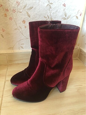 Zara Zara Bordo Kırmızı Topuklu Bot Çizme