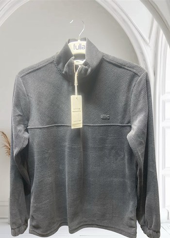 Gri Fermuarlı Yüksek Yakalı Erkek Sweatshirt