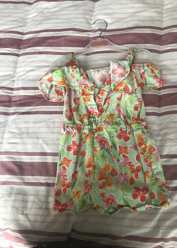 Çiçek Desenli Kız Çocuk Tulum - Görsel 2