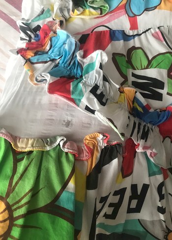 Renkli Desenli Kolsuz Kız Elbisesi - Görsel 3