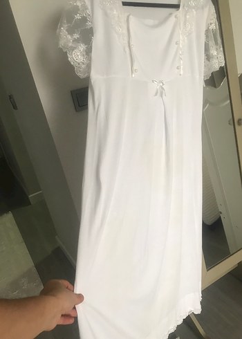 Dantel Detaylı Beyaz Midi Kadın Gecelik - Görsel 2