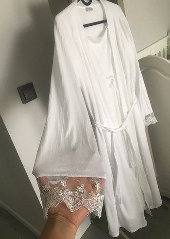 Dantel Detaylı Beyaz Midi Kadın Gecelik - Görsel 7